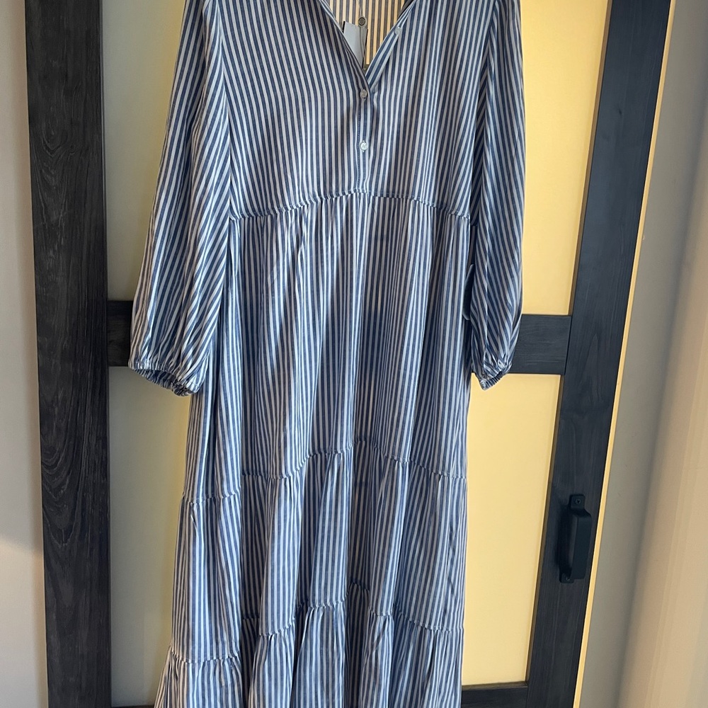 Viral Striped Blue & White Shirt Dress NWT - Picture 3 of 5